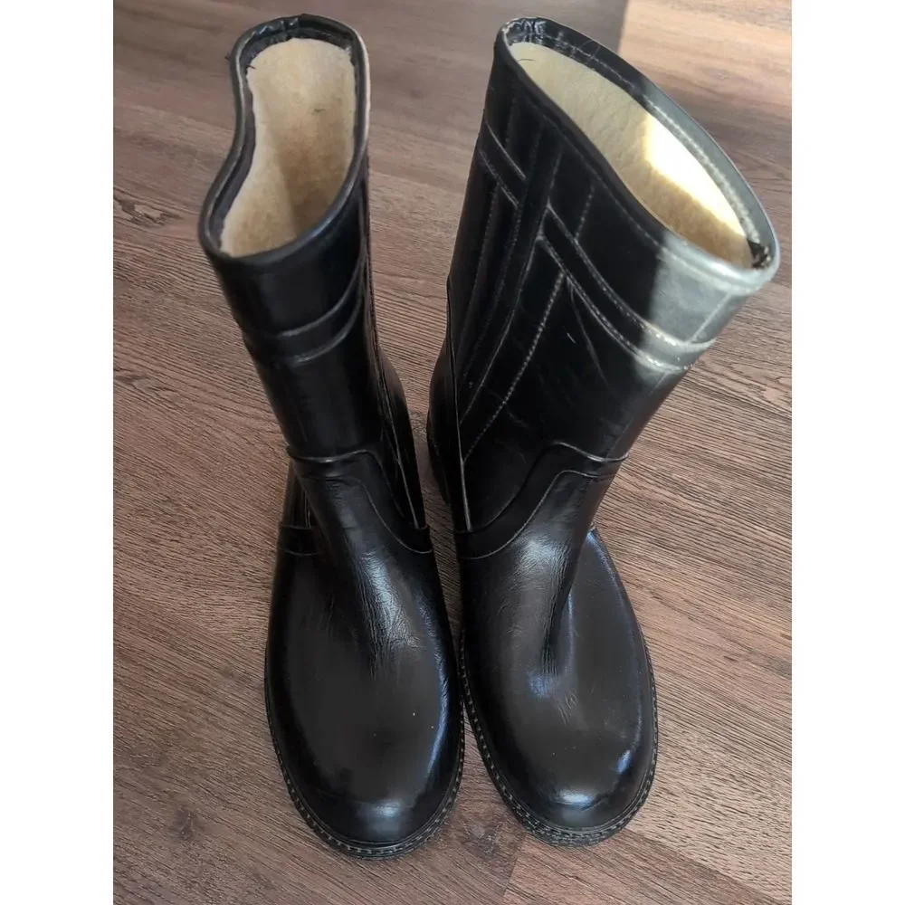 Waterproof Rainboots Vintage Mens 8 Womens 9.5 USA Rubber Wellies Boots Black